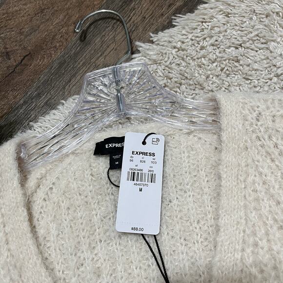 Express Size Medium Cream Wool Blend Wrap Front Sweater NWT - Picture 4 of 6